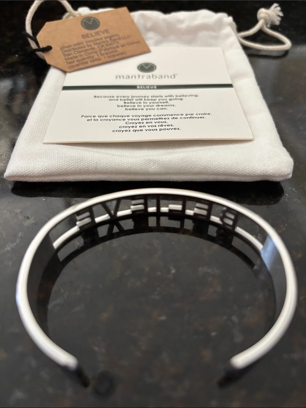 MantraBand Silver 'BELIEVE' Cutout Cuff Bracelet
